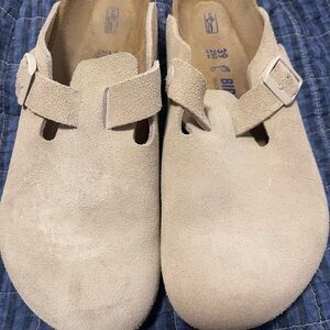 Birkenstock Antique White Suede Mules
